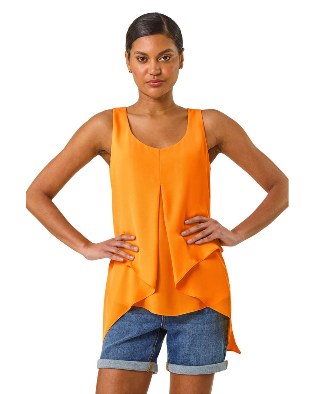 Roman Orange Asymmetric Sleeveless Vest Top