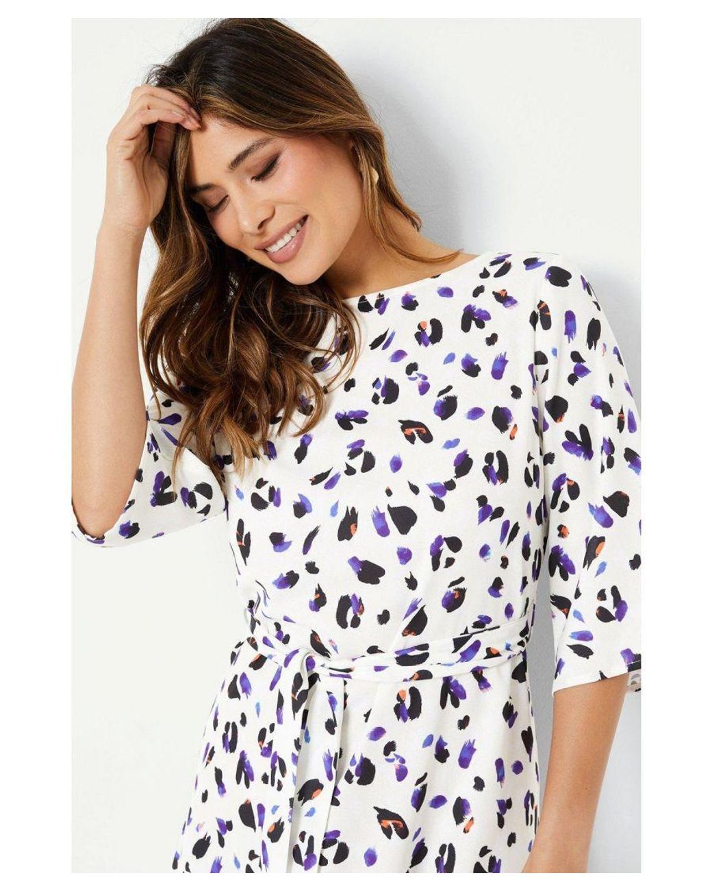 PRINCIPLES Animal Print Belted Midi Dress in White Lyst UK