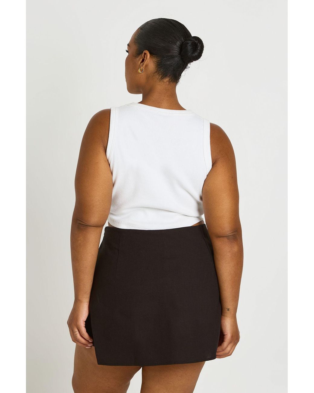 Boohoo Black Plus Linen Look Wrap Front Skort