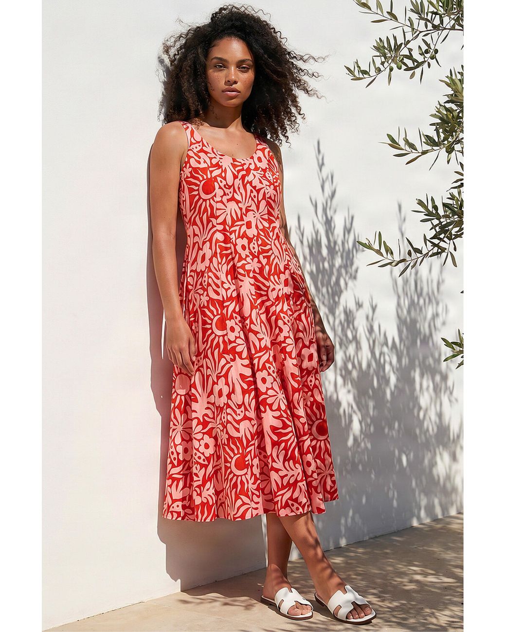 D.u.s.k Red Abstract Print Midi Dress