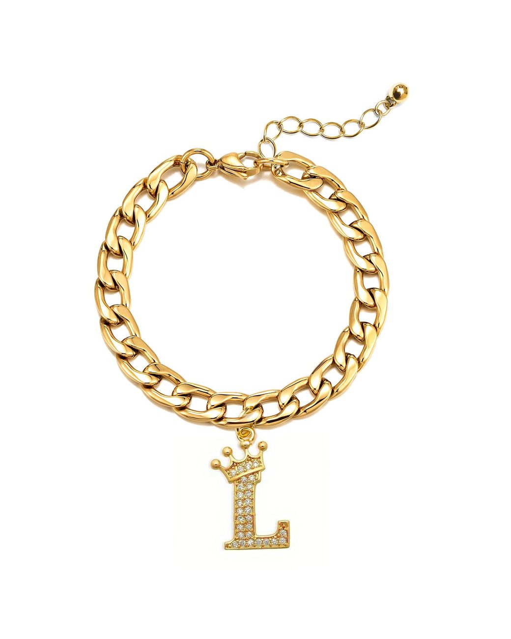 The Jewellery Stockroom Metallic Plated Crystal Letter Charm Curb Bracelet
