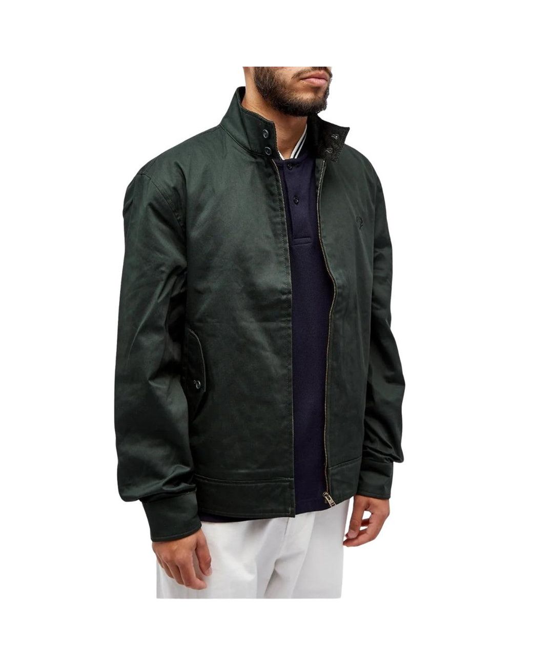 Fred Perry Green Waxed Night Harrington Jacket for men