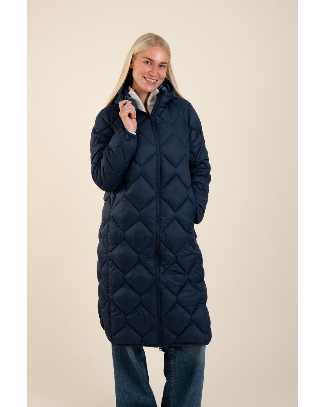 Harvey & Jones Blue Lightweight Water Resistant Longline Quilted Jacket