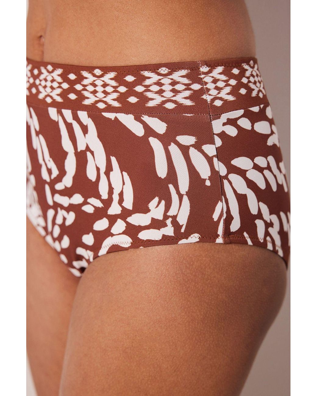Penti Brown High-Waist Abstract Print Bikini Bottoms