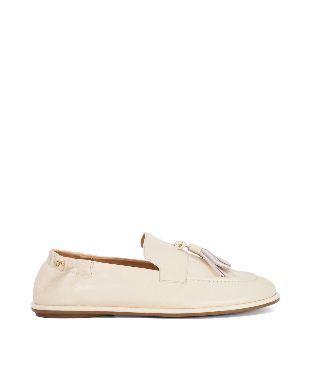 Dune White Grounding Suede Round Toe Tassel Loafers