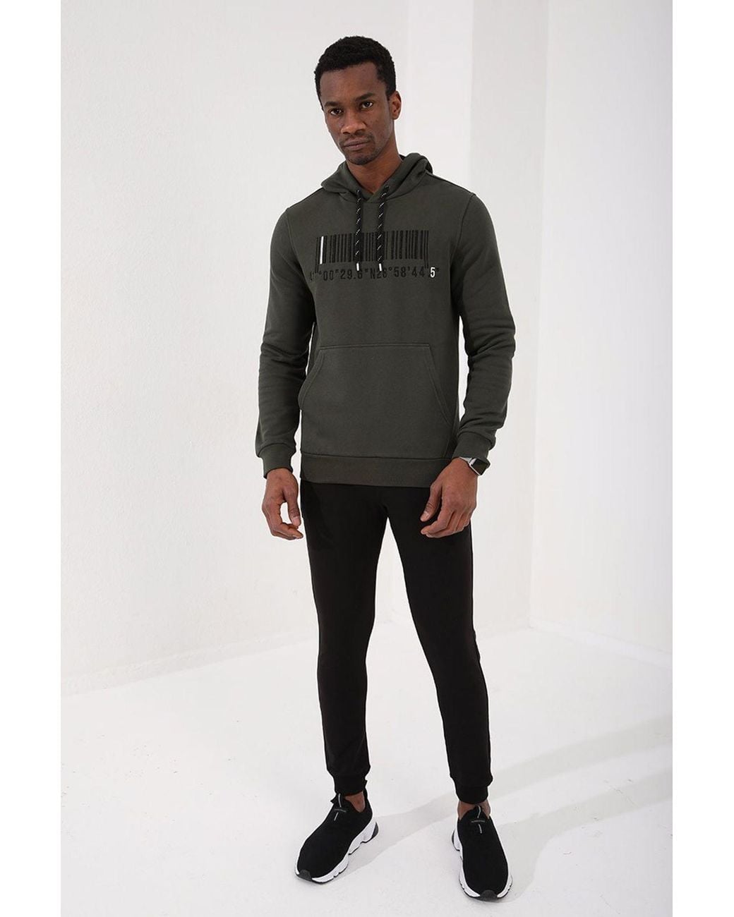 TOMMY LIFE Black Printed Hooded Sweatshirt for men