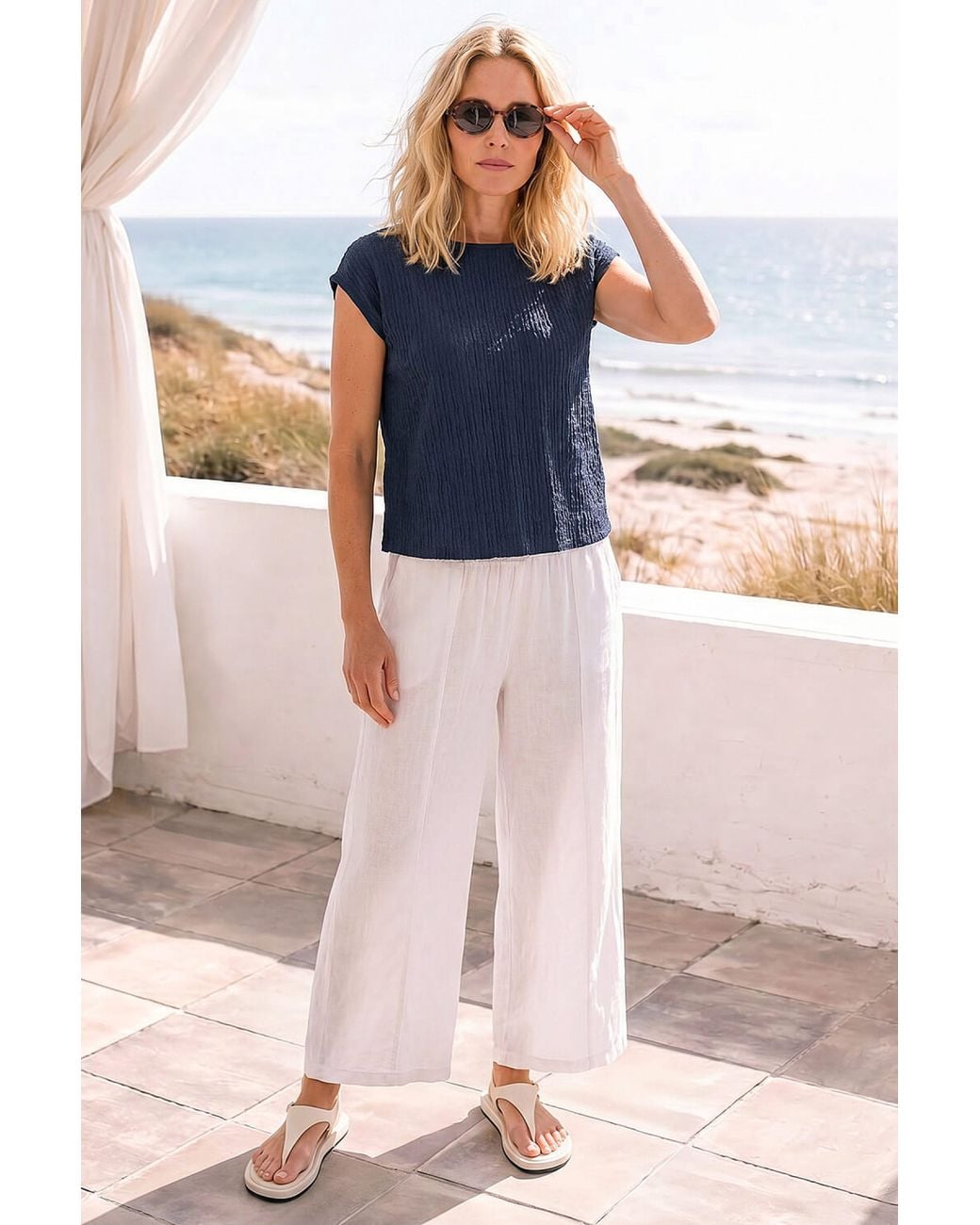Roman Blue Classic Textured Stretch T-Shirt