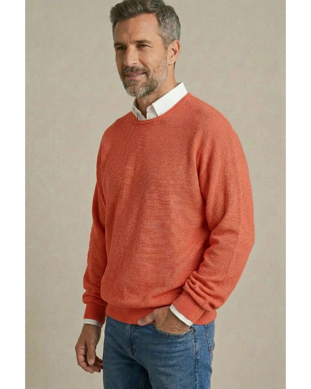 Springfield Orange Roll Edge Crew Neck Spring Sweater for men