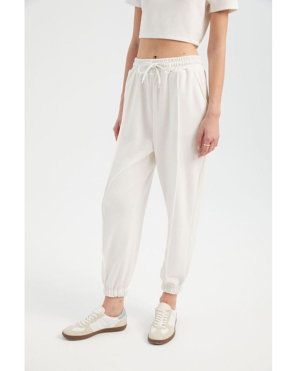 Hiccup White High Waist Drawstring Tapered Pants