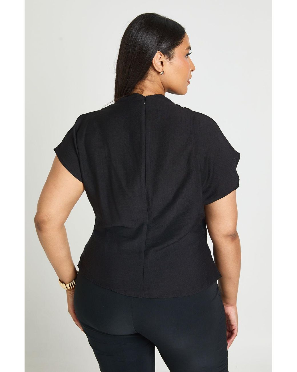Boohoo Black Plus Textured High Neck Ruched Side Short Sleeve Top