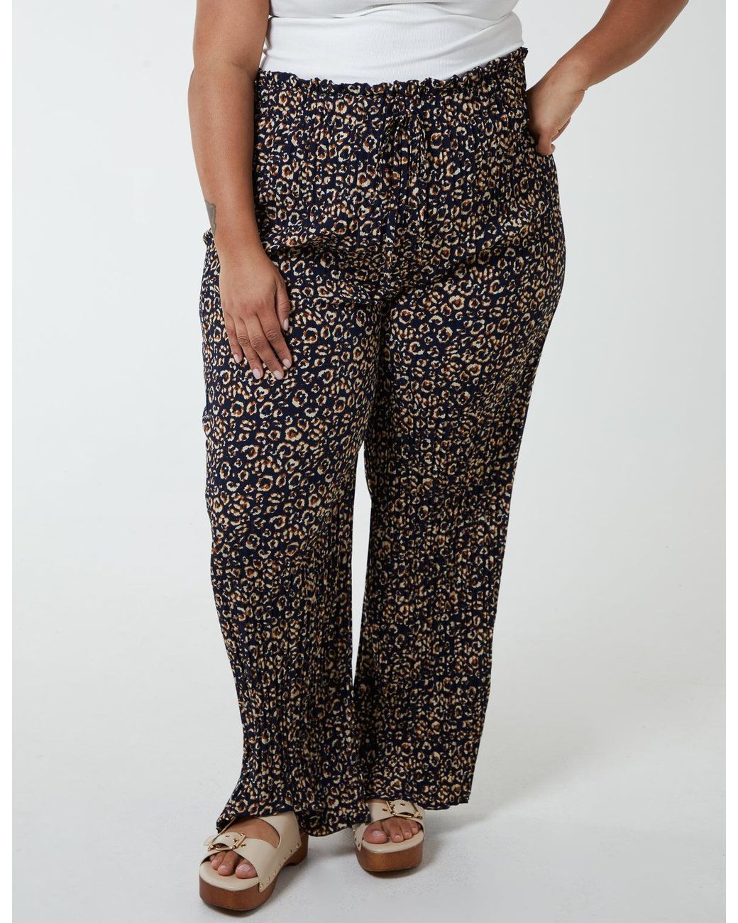Blue Vanilla Black Curve Leopard Print Plisse Culotte
