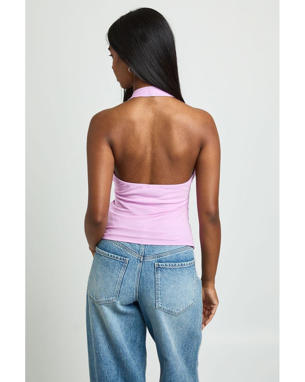 Boohoo White Textured Deep Plunge Halter Neck Top