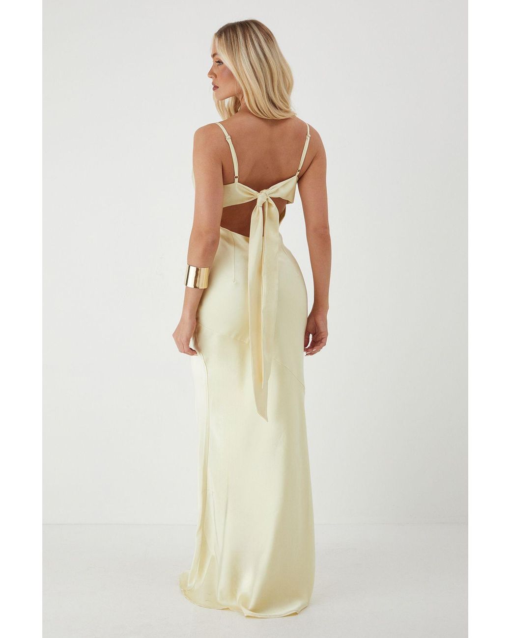 MissPap White Premium Satin Bow Back Bias Cut Bridesmaid Dress