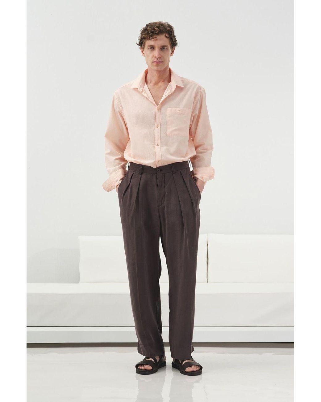 Giesto Brown Tailored Pleated Trousers for men