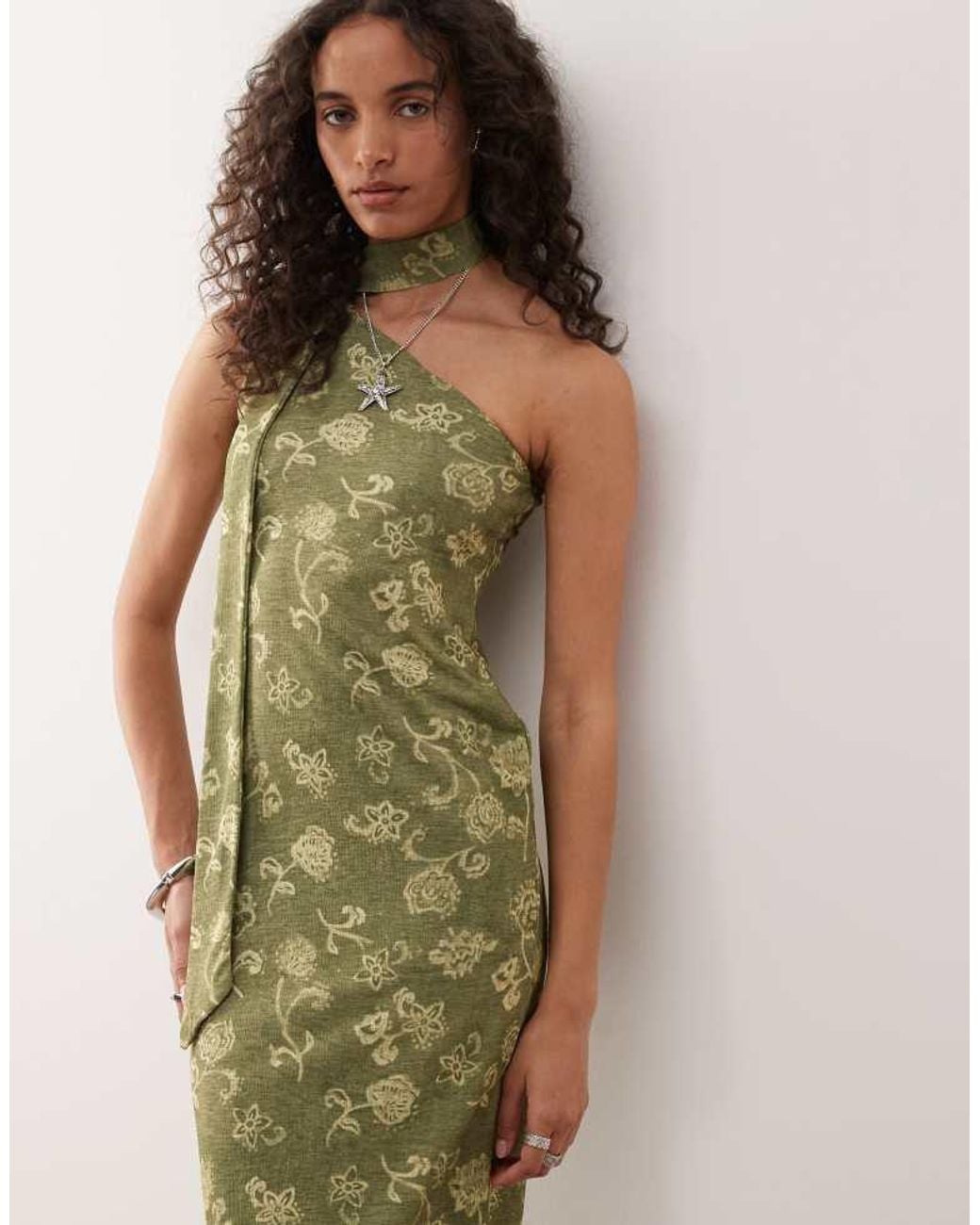 Reclaimed Vintage Natural One Shoulder Midi Dress With Scarf Detail