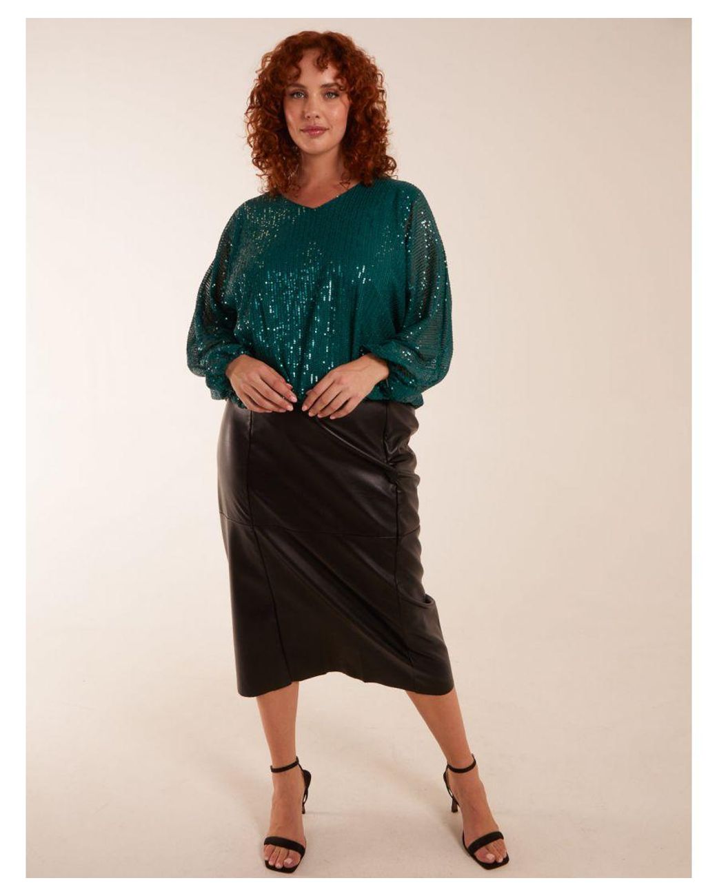 Blue Vanilla Green Curve Sequin Batwing Blouse