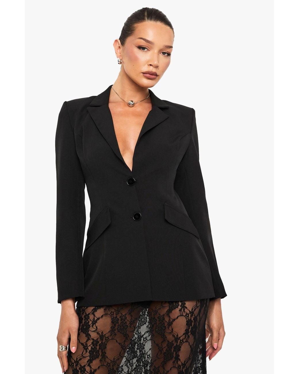 Boohoo Black Shoulder Pad Backless Blazer