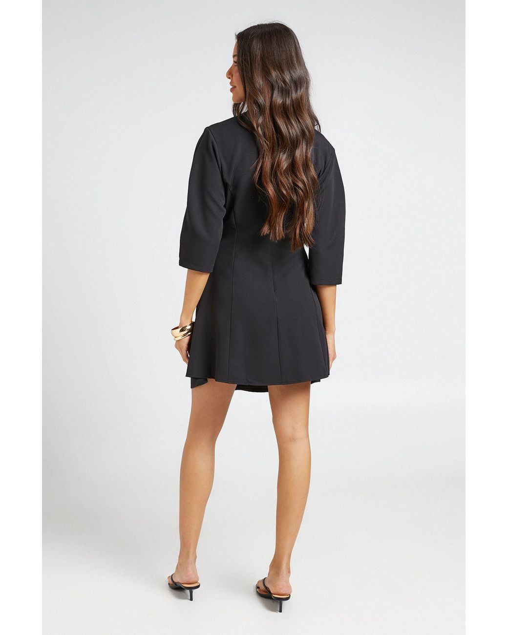 Boohoo Black Cinched Waist Cropped Sleeve Shift Dress