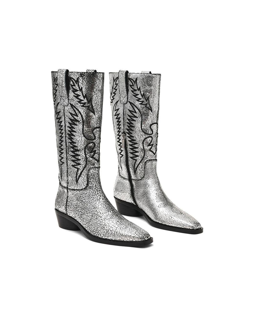 Steve Madden Black Leather Trevi Boot Silvers