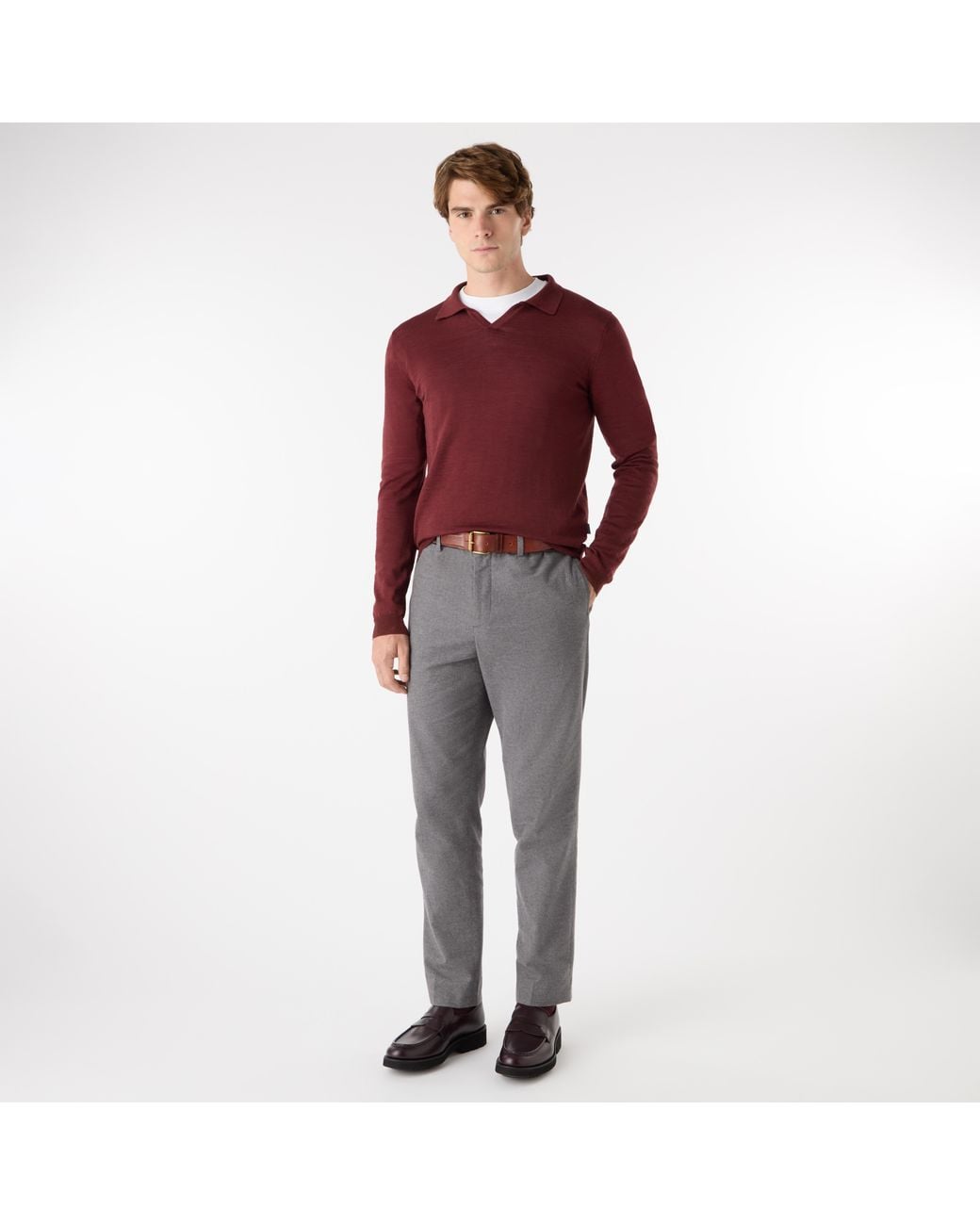 Oliver Sweeney Red Merino Wool Buttonless Polo Jumper for men
