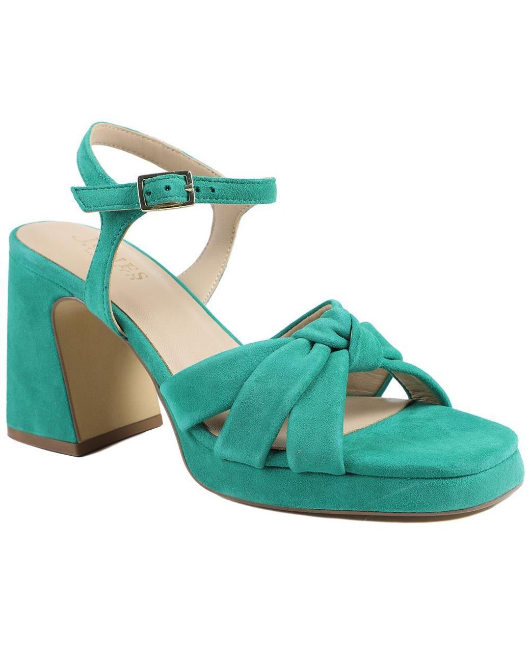 Jones Bootmaker Blue Gloriana Block Heel Leather Buckled Sandals