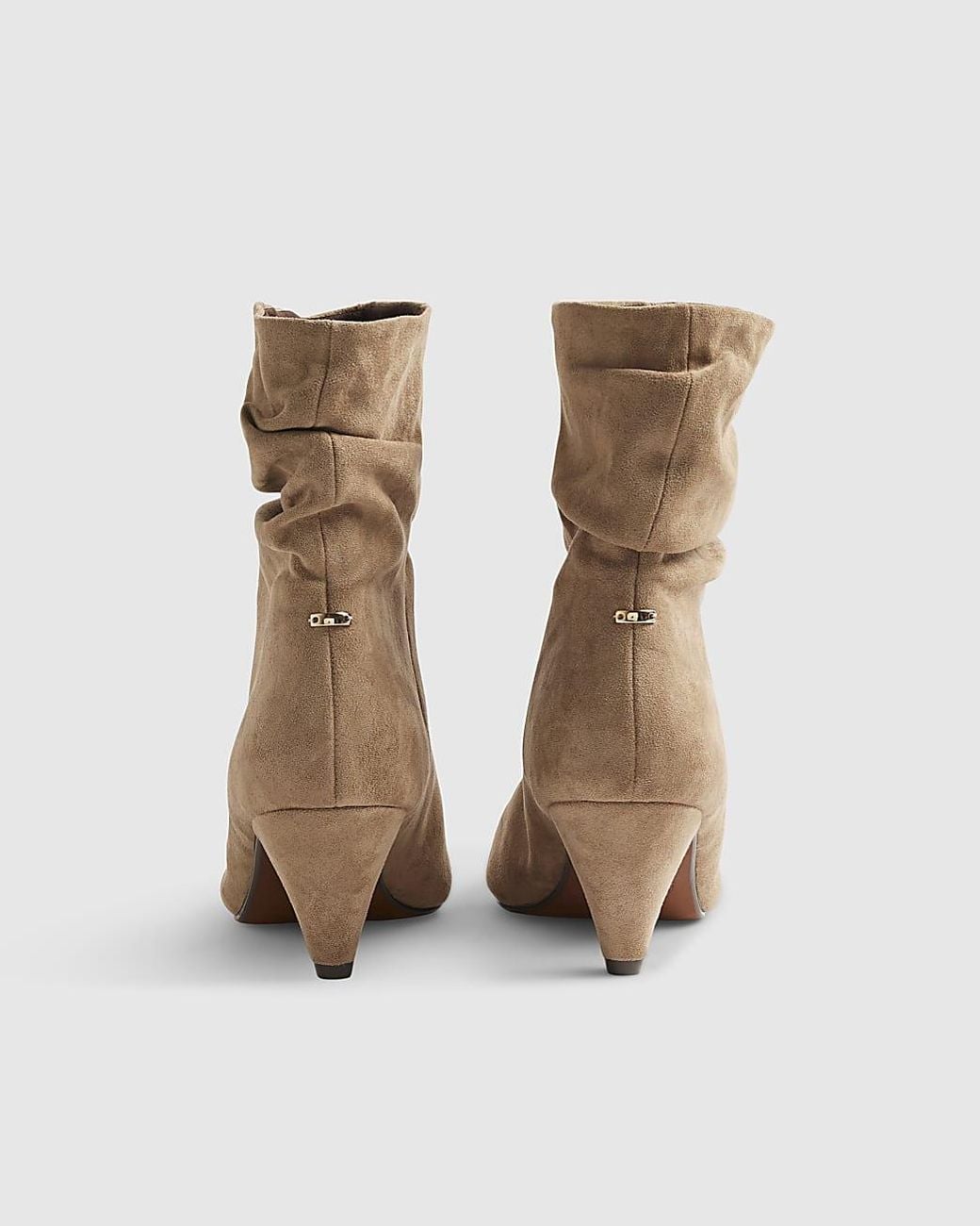 River Island Natural Ankle Boots Faux Suede Slouch Cone Heel