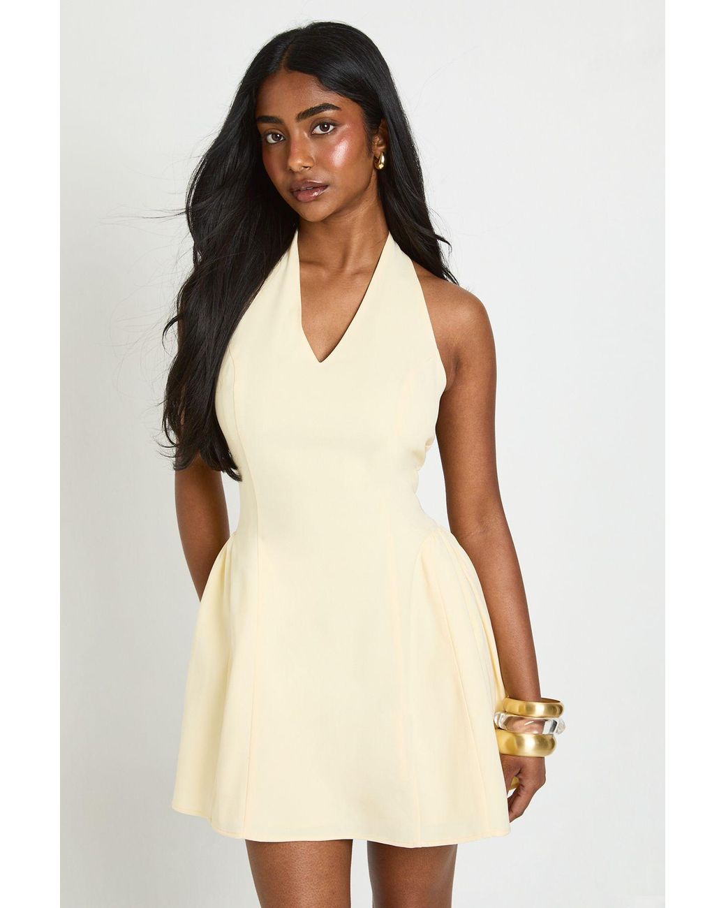 Boohoo Natural Halterneck Full Skirt Mini Dress