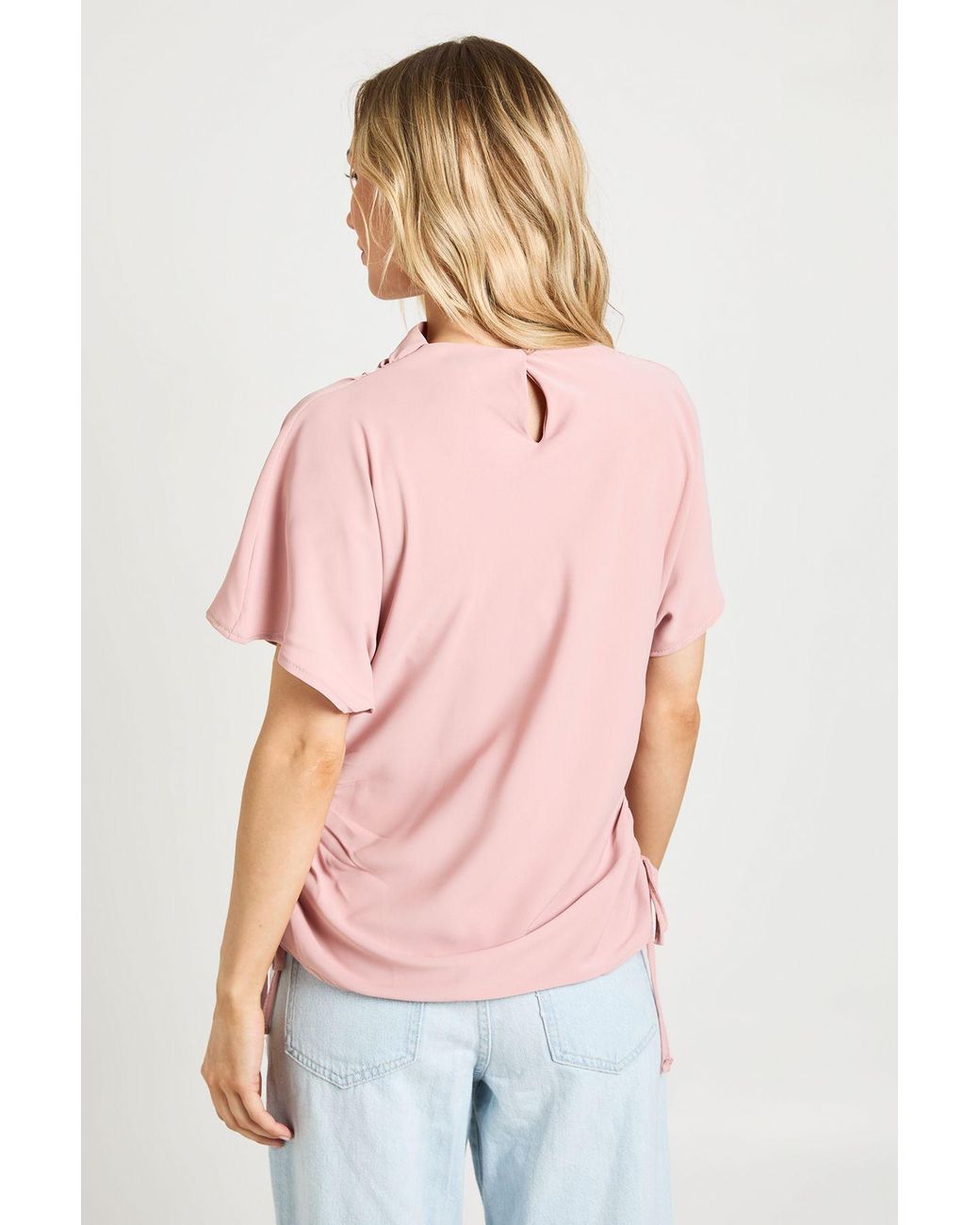 Boohoo Pink Petite Loose Ruched Side Body Top