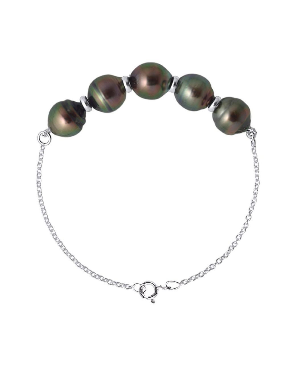 Ateliers Saint Germain Metallic Bracelet 5 Real Cultured Tahiti Pearls Passing Through Circled 8-9 Mm