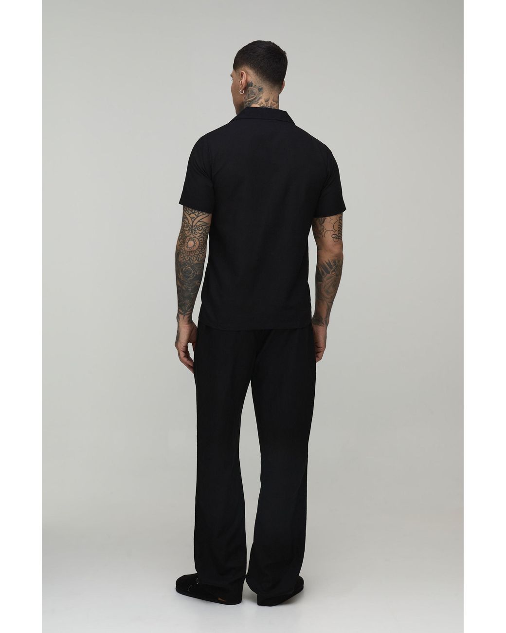 BoohooMAN Black Tall Linen Blend Slim Revere Polo for men