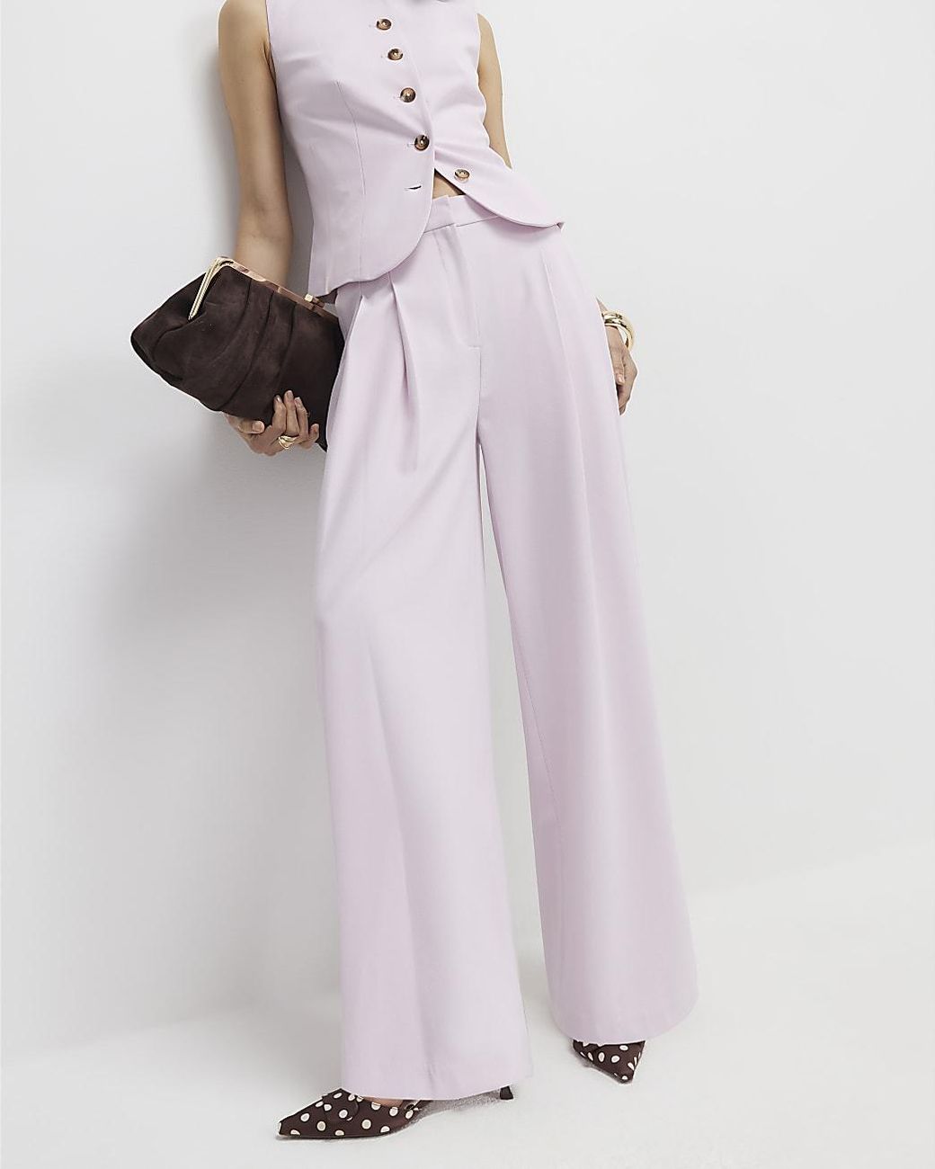 River Island Pink Wide Leg Trousers Dart Detail