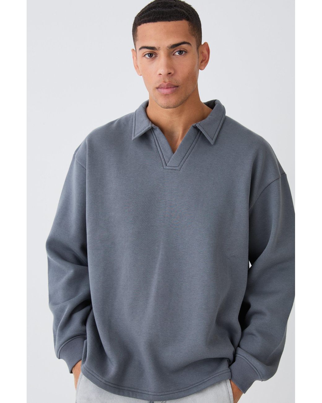 BoohooMAN Blue Oversized Revere Rugby Sweatshirt Polo for men