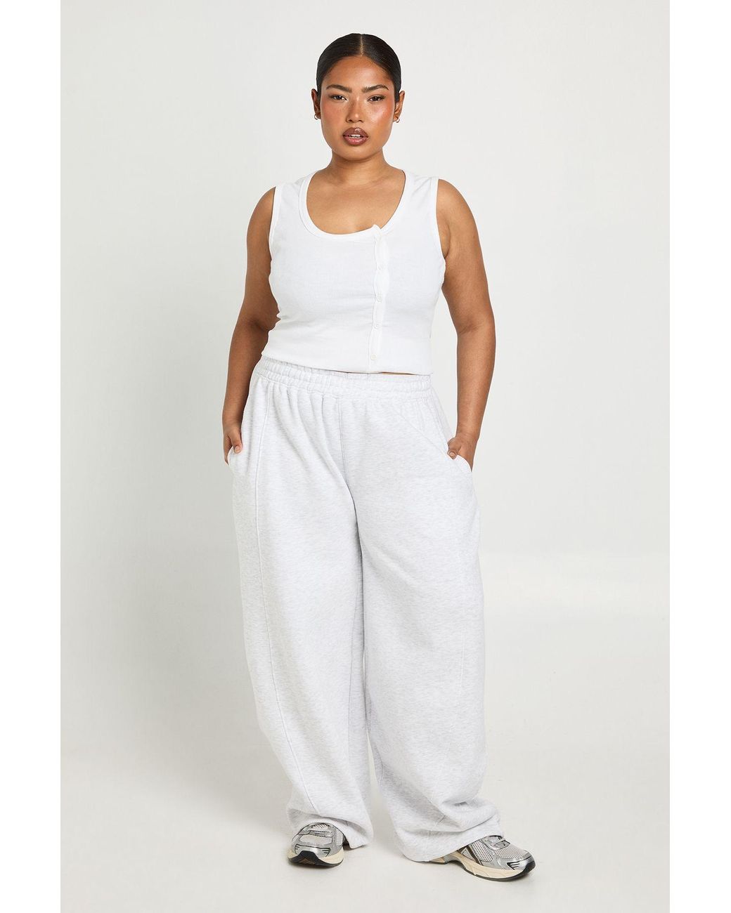 Boohoo White Plus Barrel Wide Leg Joggers