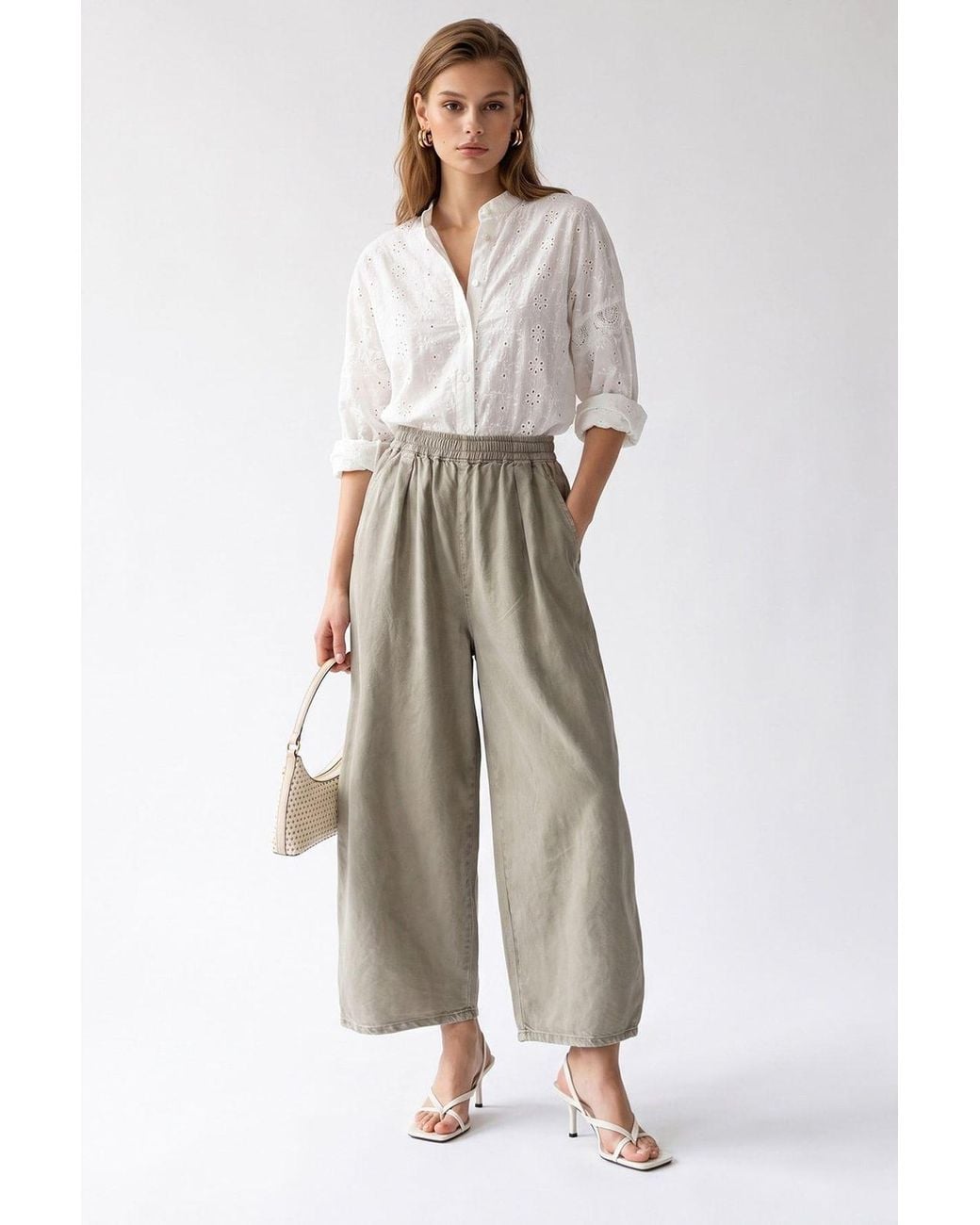 MixRay Natural Wide-Leg Tencel Ankle-Length Trousers