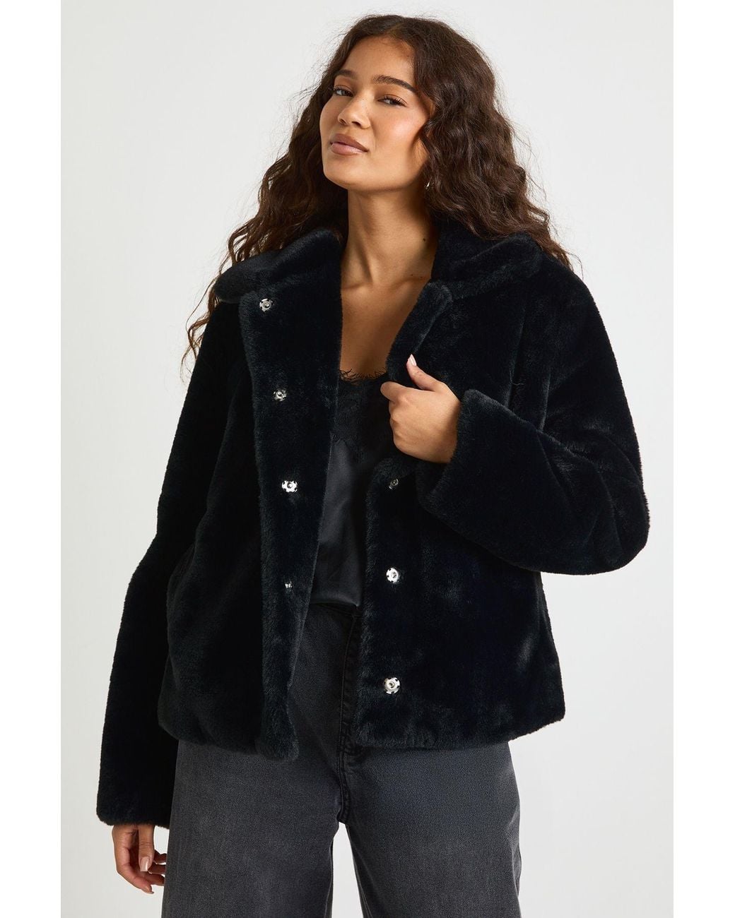 Boohoo Black Fur Collared Jacket