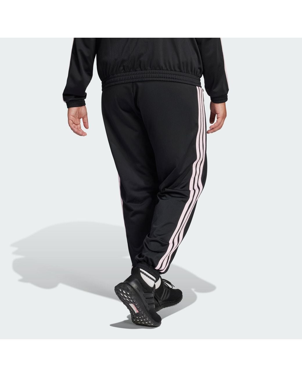 Adidas Black Tricot 3-Stripes Track Pants (Plus Size)