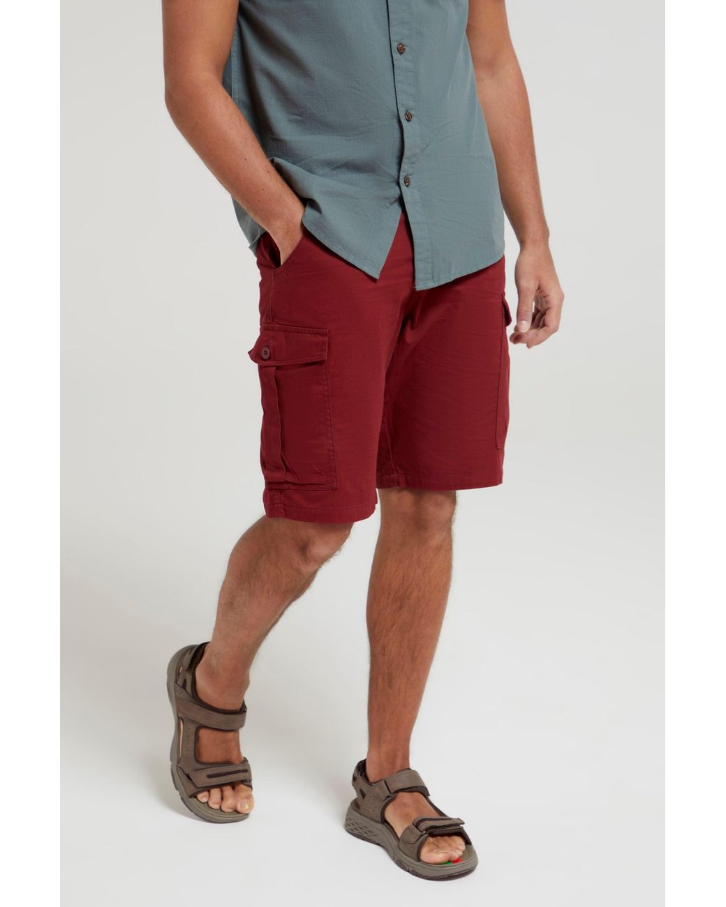 Mountain Warehouse Red 'Lakeside' Twill Cotton Cargo Shorts With Multiple Pockets for men