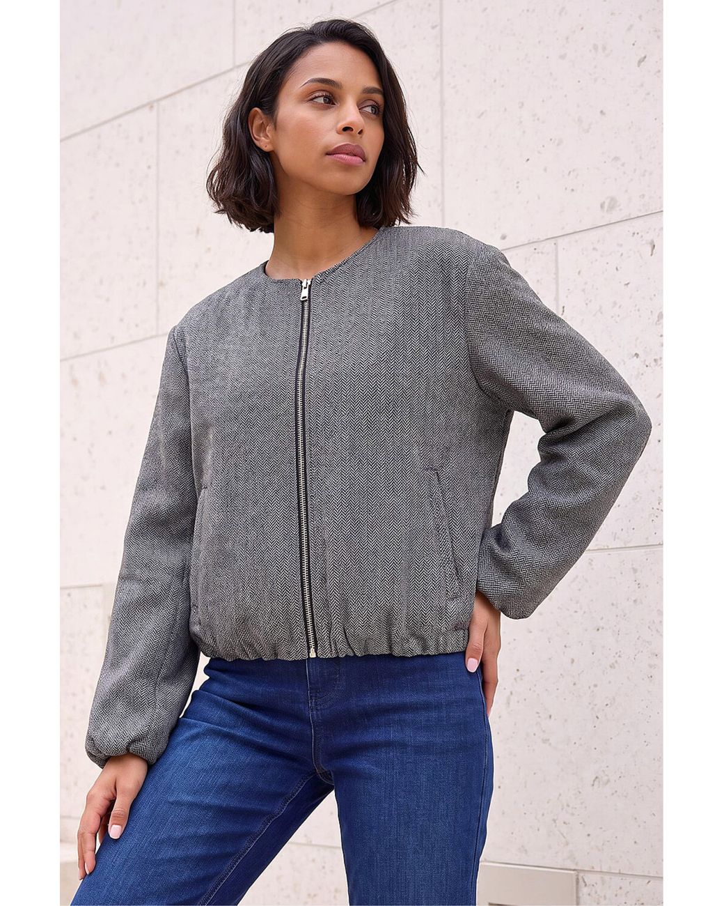 D.u.s.k Blue Herringbone Bomber Jacket