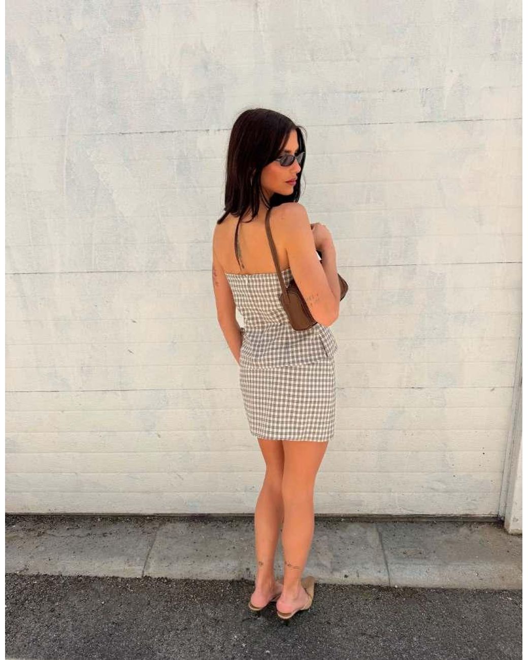 Labelrail Natural X Barbara Ines Check Print Wrap Tailored Mini Skirt