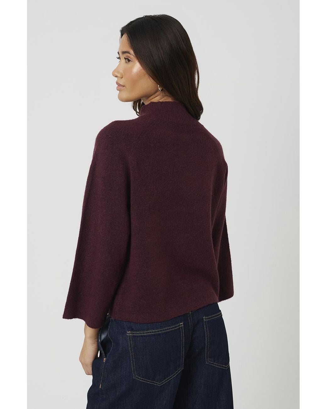 Brave Soul Purple Turtle Neck Loose Fit Knitted T-Shirt