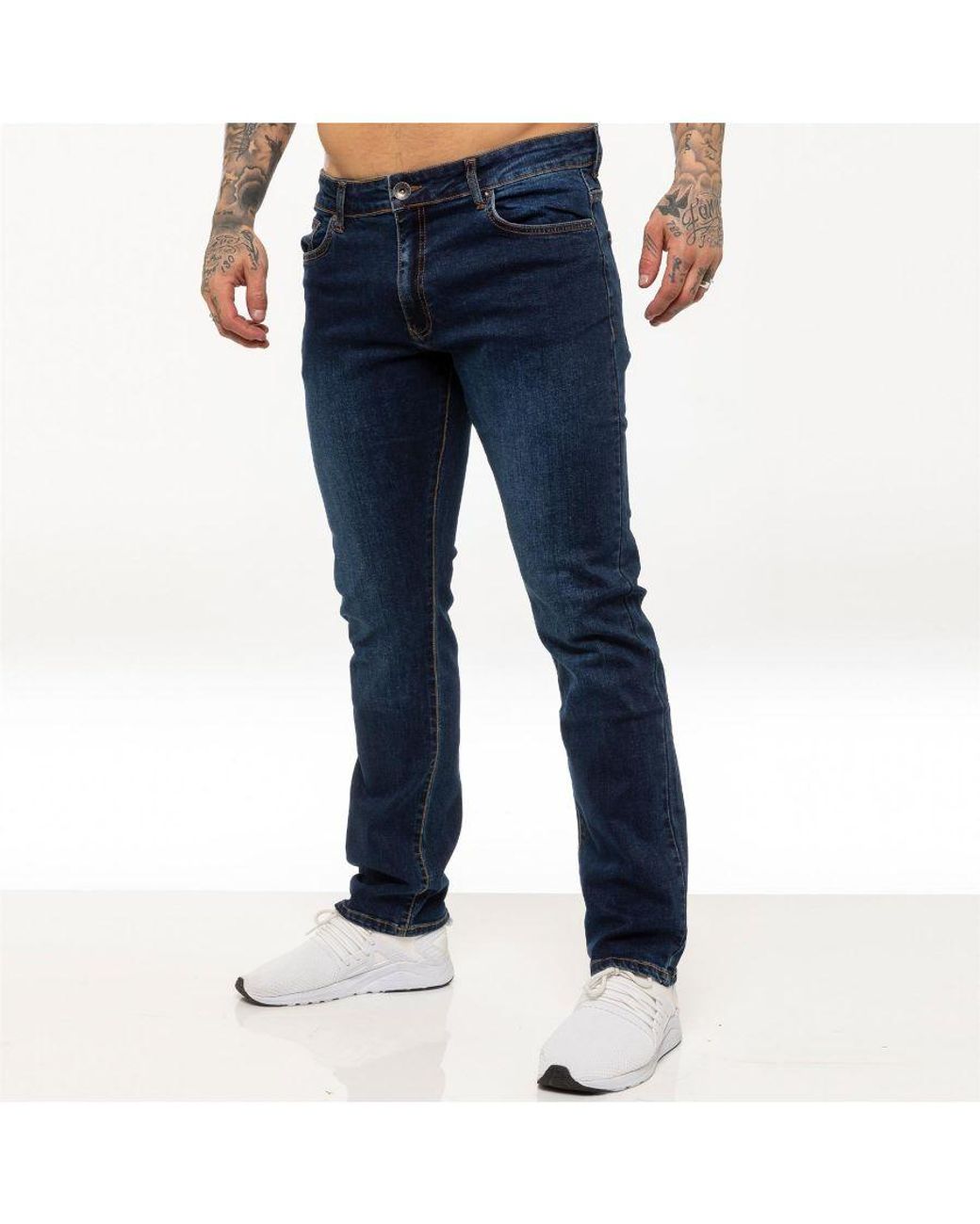 Kruze By Enzo Straight Leg Stretch Jeans Cotton in Blue for Men