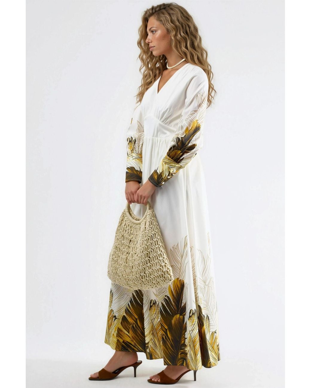 Msn-Collection Natural Tropical Floral Print Maxi Dress