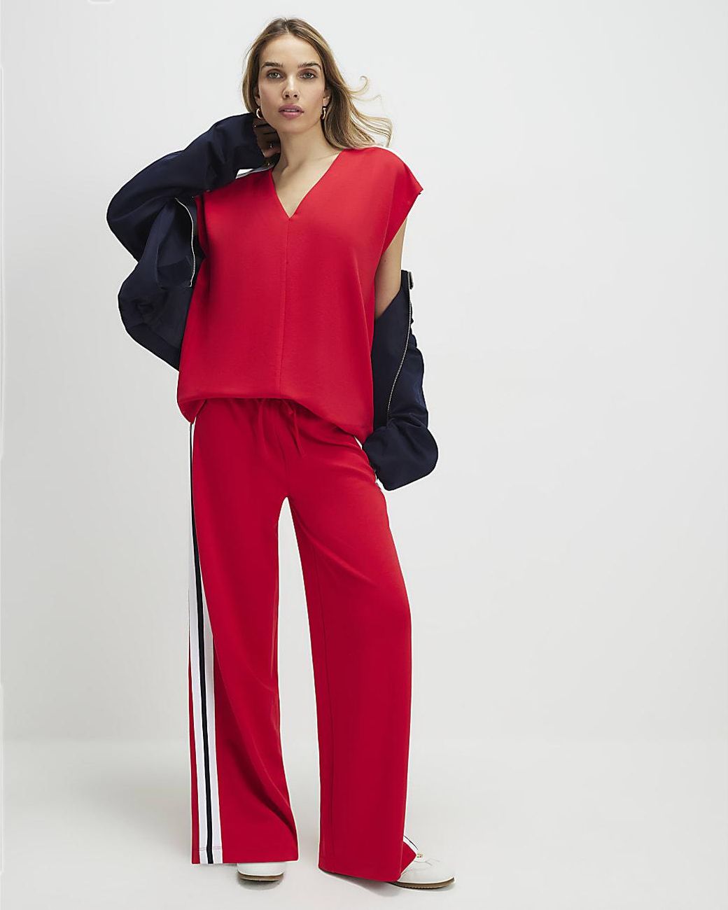 River Island Red Top Short Sleeve Tape Detail Loose Fit