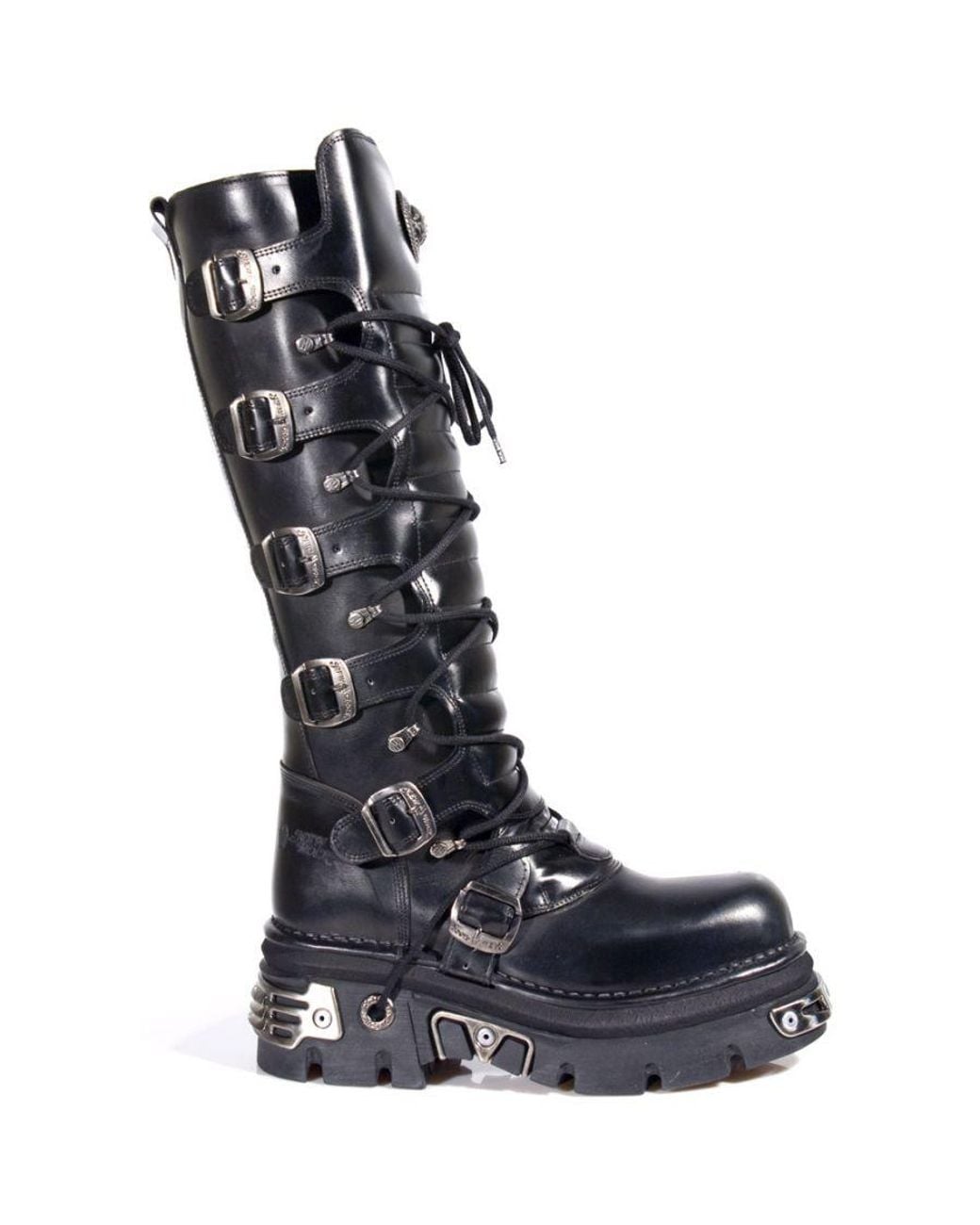 New Rock Black Knee High Leather Gothic Boots-272-S1 for men
