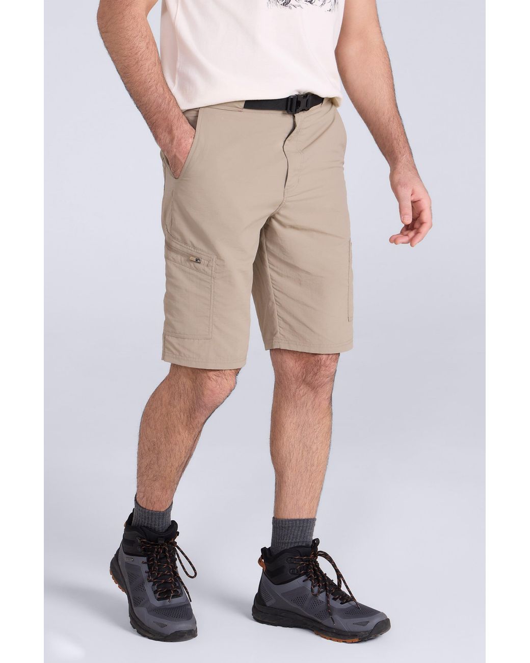 Mountain Warehouse Natural 'Saunter' Belted Cargo Shorts Quick Drying Uv50 Multi Pocket Short Pants Fabric for men