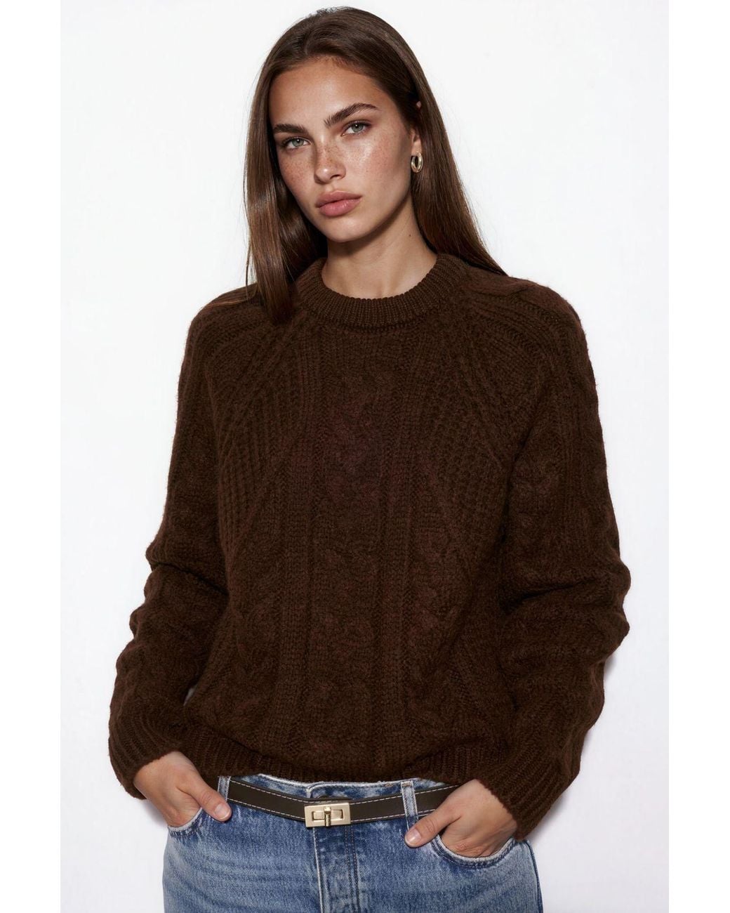 Hiccup Brown Patterned Crew Neck Knit Jumper