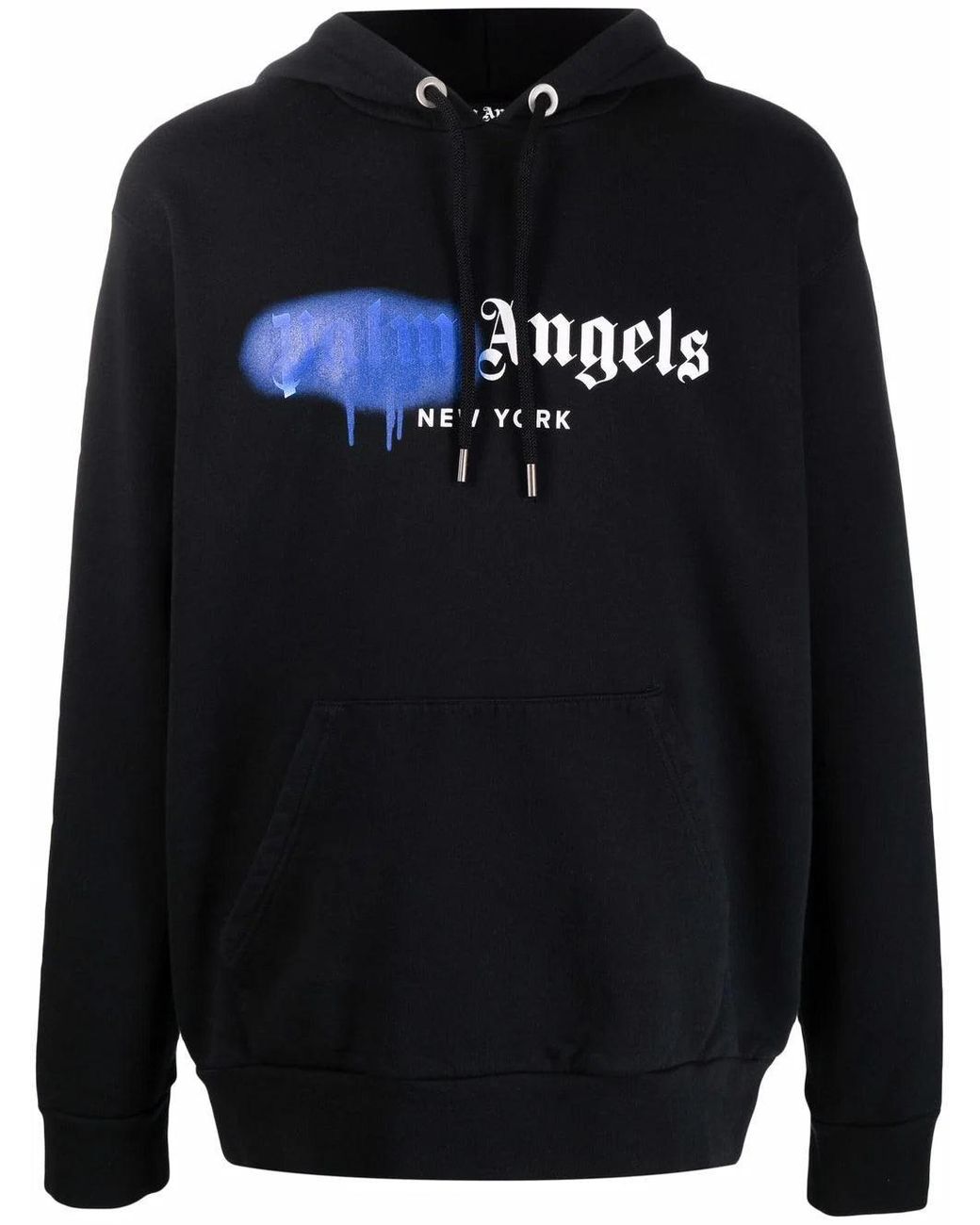 Palm Angels Black New York Sprayed Logo-Print Hoodie for men