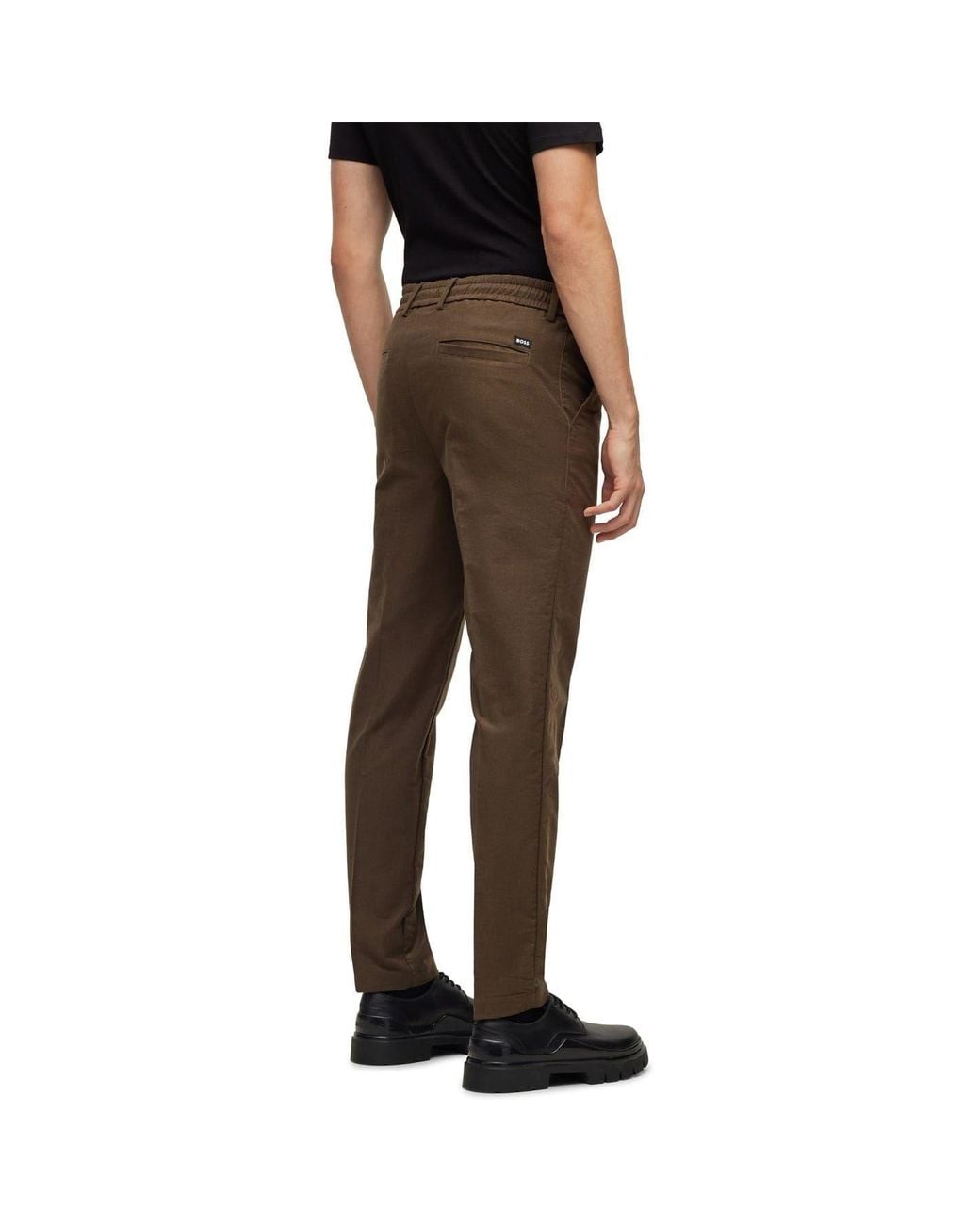 Boss Brown Kane Solid Patterned Straight Trousers for men