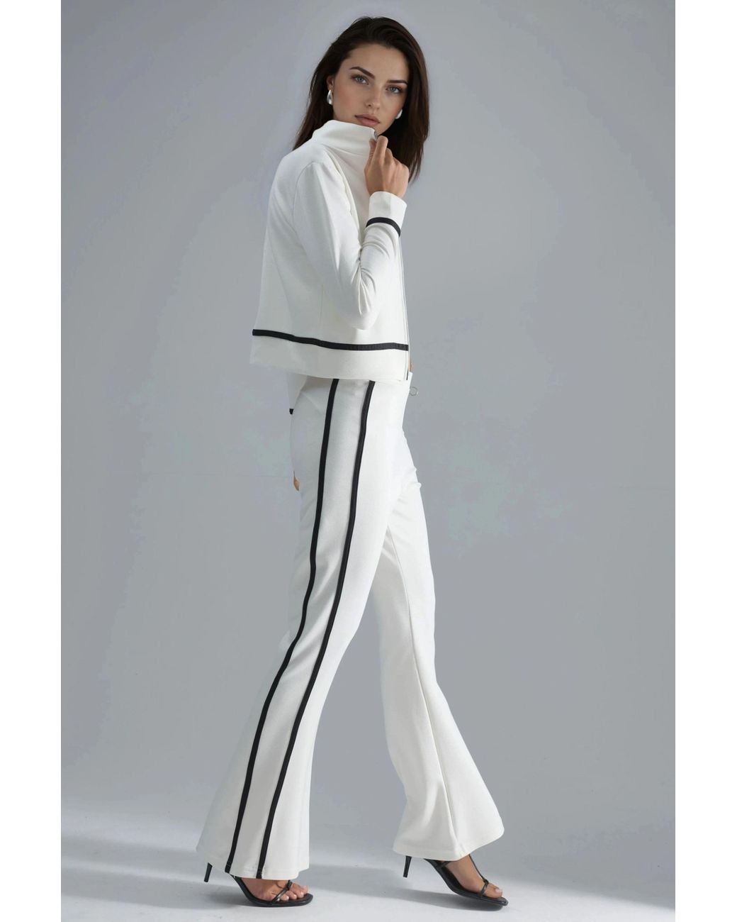 Hiccup Gray Modal Touch Zippered Sweatshirt & Flare Pants Two-Piece Set