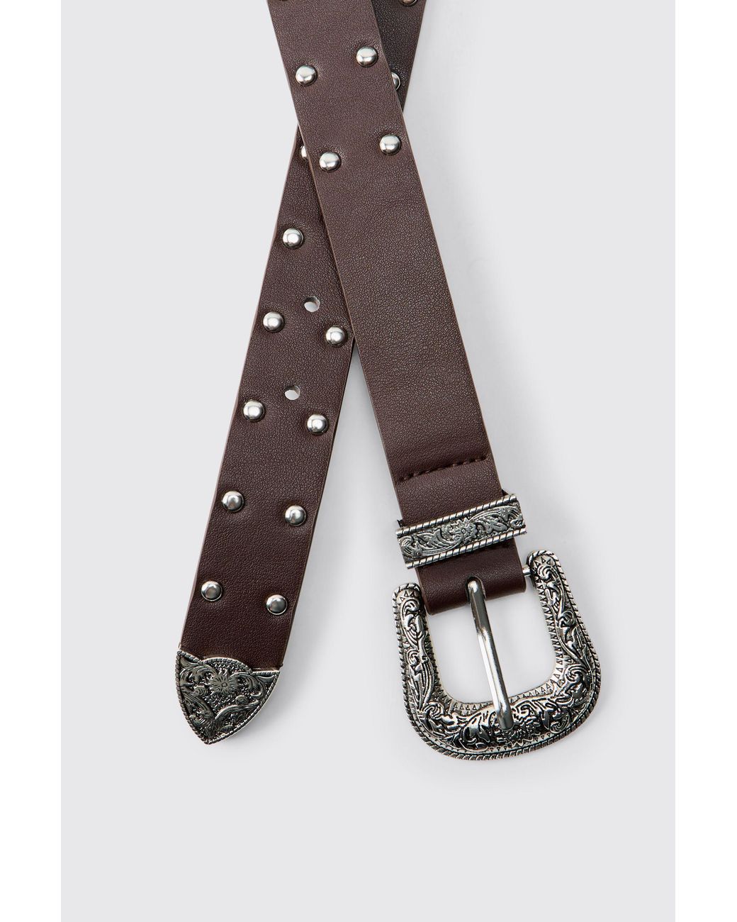 BoohooMAN Brown Pu Western Buckle Belt for men